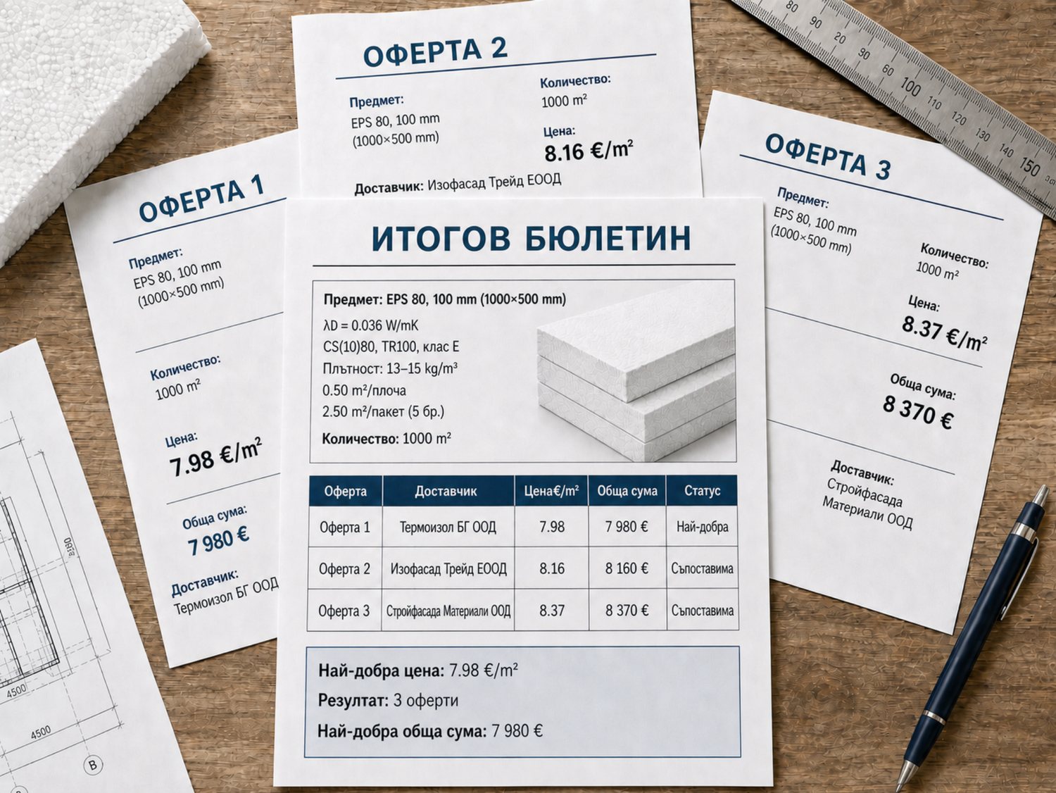 Пример за три оферти и итогов бюлетин за строителни материали